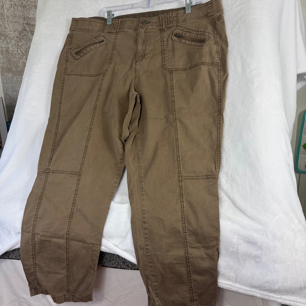 Khakis & Co Cargo Pants Women 18W Brown Solid Casual Stretch Zip Pocket 72782